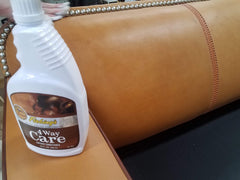 Fiebing's spray applied to car upholstery showing protection and restored appearance