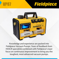 Fieldpiece VP87 held in a technician hand showing portable size for fast jobsite mobility