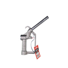 Fill-Rite nozzle hung by built-in hook for tidy storage and easy access
