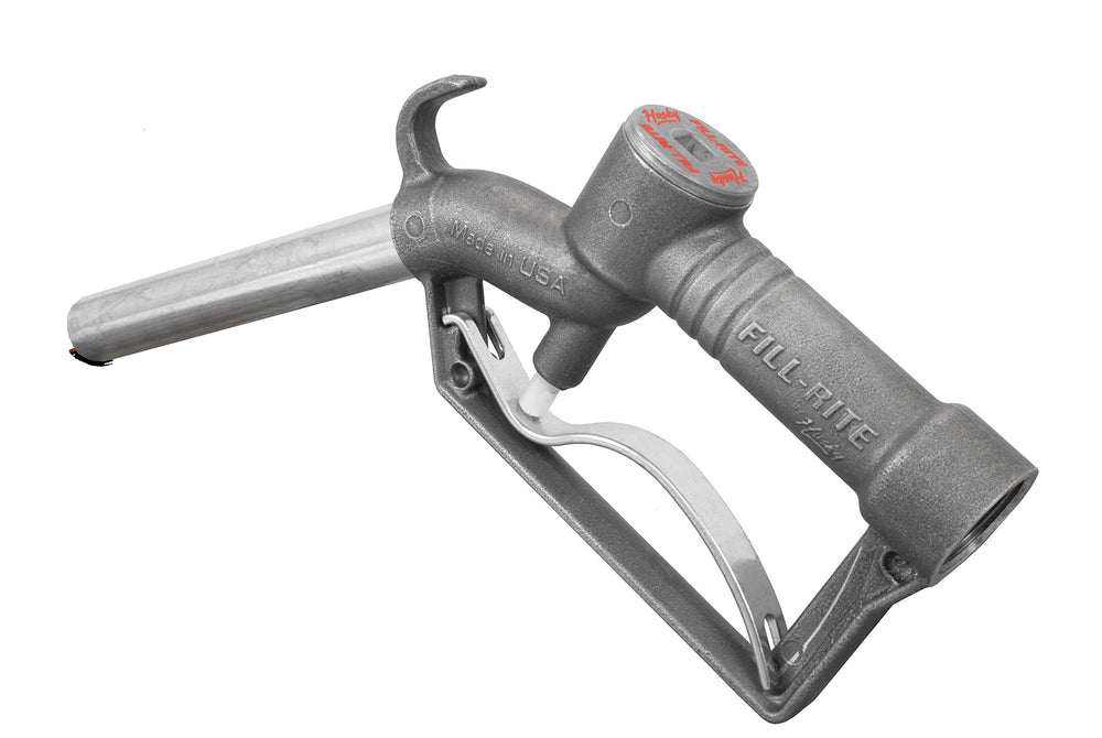 Fill-Rite FRHMN100S front view showing cast aluminum body and nozzle performance
