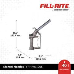 Fill-Rite FRHMN100S spout close-up with 1-3/16" tip for secure fuel transfer