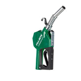 Fill-Rite front view of green SDN075GAN nozzle showing durable cast-aluminum body