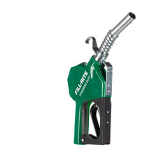 Fill-Rite front view of green SDN075GAN nozzle showing durable cast-aluminum body