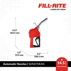 Fill-Rite handle detail with latch positions visible for adjustable flow control and comfort