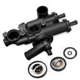 FILTERUP thermostat housing front view showing exact OEM-style fit and easy replacement