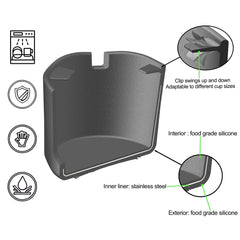 FINTHECH holder with mug on desk demonstrating stable placement and workspace saving