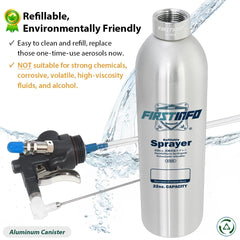 FIRSTINFO universal valve stem detail showing refill compatibility and safety