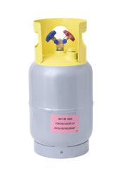 Flame King front view of 30LB recovery cylinder showing robust construction and labels beneficial for identification