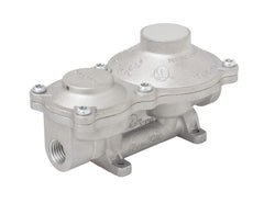 Flame King front view of vertical regulator showing secure fittings and benefit of steady gas flow
