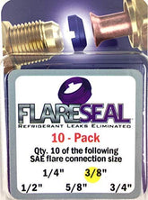 FlareSeal front packaging showing brand and 3/8" leak prevention benefit