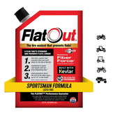 FlatOut bottle front label showing product and benefit of leak prevention