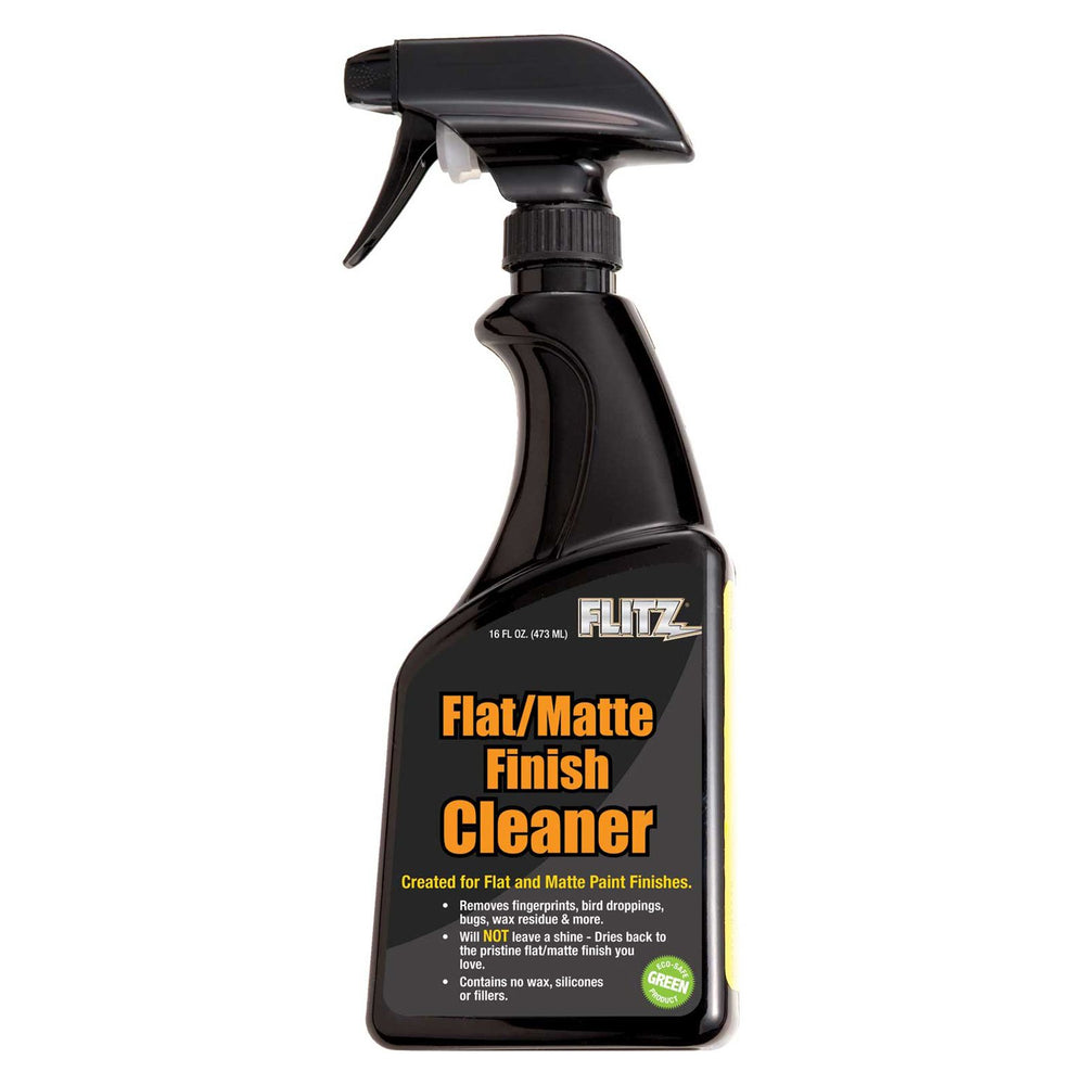 FLITZ front label on 16oz matte cleaner bottle showing product and fast-clean benefit