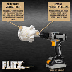 FLITZ polishing ball in use on car chrome delivering bright shine