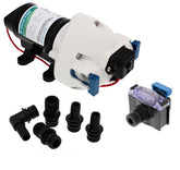 Flojet front view showing compact pump body and quick-install benefit