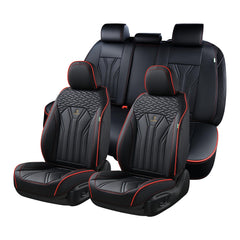 FLORICH front seat full view showing sporty black and red line and protective coverage