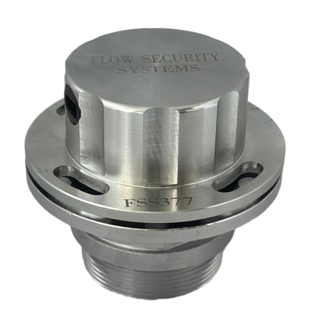 Flow Security Systems front view of locking fuel cap showing secure design and durability