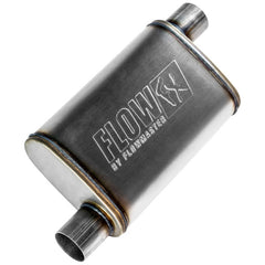 Flowmaster front view showing rugged chambered body and deep tone benefit