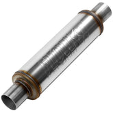 Flowmaster front view showing 2.25 inch center in/out and robust inlet for durable fit