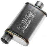 Flowmaster front view of muffler showing inlet and body, improves airflow