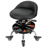 FLOLXNB front view of garage stool showing compact rolling design and accessibility