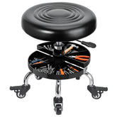 FLOLXNB front view of rolling mechanic stool showing compact design and storage benefit