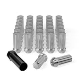 FLYCLE front view of 32 chrome lug nuts showing full kit and polished finish