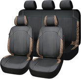 Flying Banner front seat full view showing black and leopard style and protection