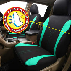 Flying Banner seat cover showing side airbag compatibility for safety