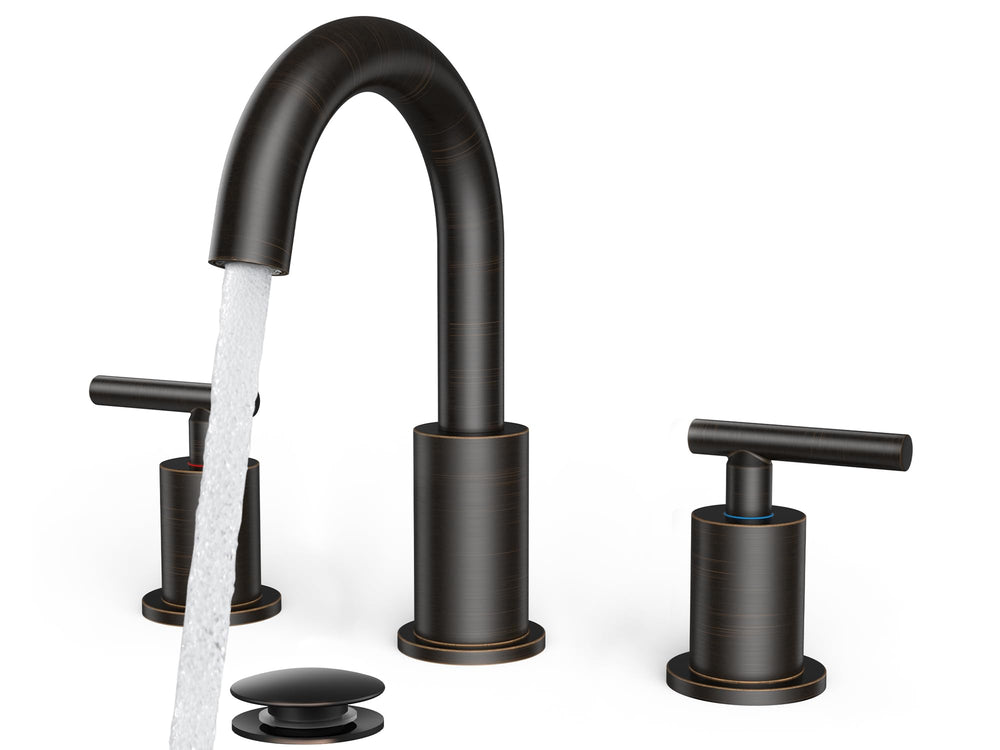FORIOUS front view of oil rubbed bronze widespread faucet showing vintage styling and clear benefit