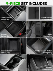 Foronetry armrest storage box open, organized items and easy access benefit