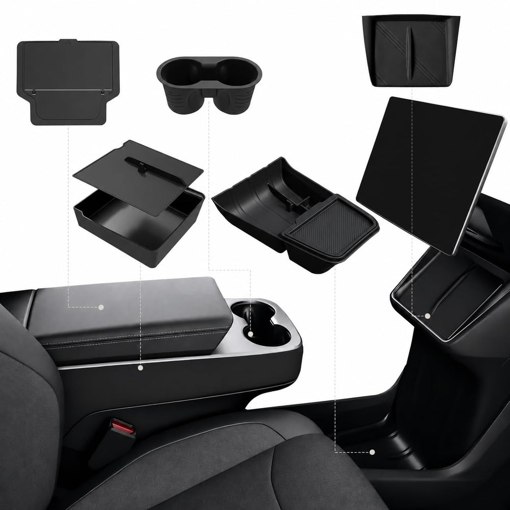 Foronetry front view installed in Model Y shows neat console and easy access