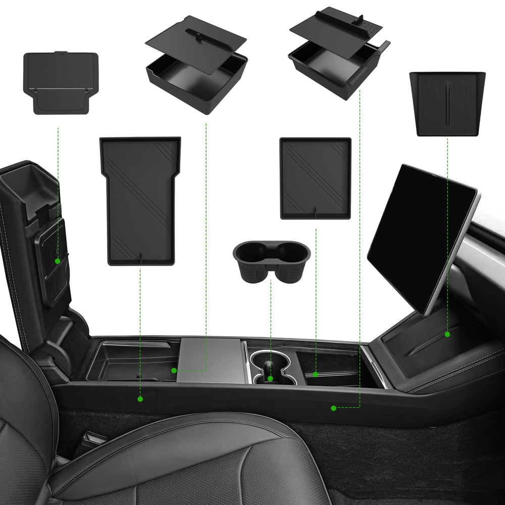 Foronetry front view of center console installed showing tidy storage benefit