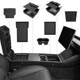 Foronetry front view of center console installed showing tidy storage benefit