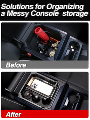 Foronetry close-up of upper tray compartments keeping items organized