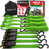 FORTEM front pack showing four ratchet strap components and pouch for organized storage