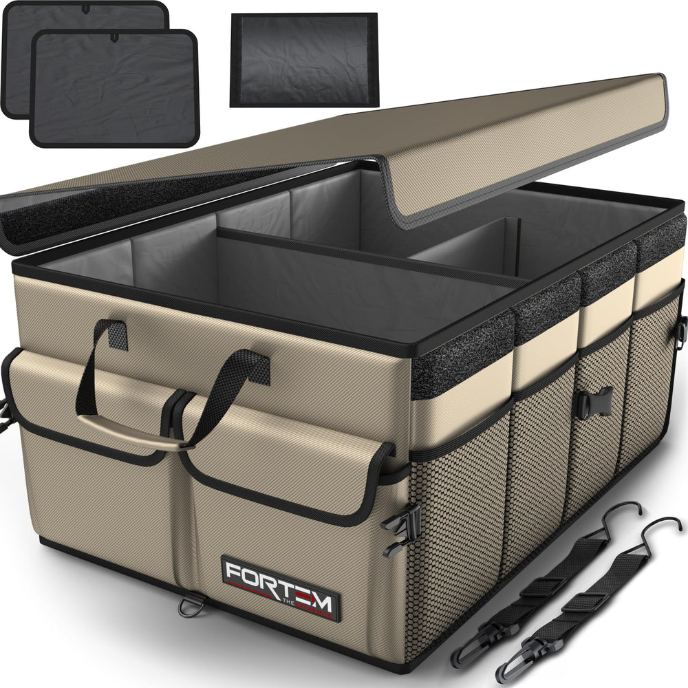 FORTEM front view of foldable organizer showing structure and compartments, convenient storage