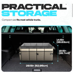 FORTEM organizer secured in trunk with adjustable straps to prevent sliding while driving