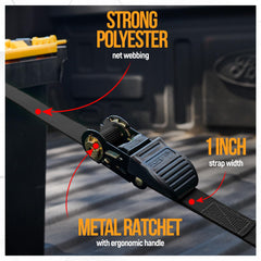 FORTEM ratchet close-up with rubber grip showing ergonomic handle for easier tensioning