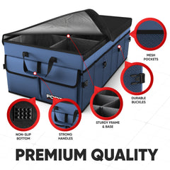 FORTEM trunk organizer rigid base close-up demonstrating sturdy support and stability