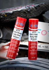 FOTU grease tube close-up showing nozzle and cap for clean, gun-ready application