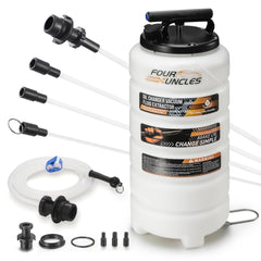 FOUR UNCLES front view of 15L extractor showing tank and pump, simplifies oil changes