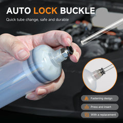 FOUR UNCLES hose tip close-up fitting small openings to reduce spills during transfer
