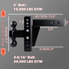 fouwick close-up of dual 2" and 2-5/16" tow balls for versatile coupler fitment