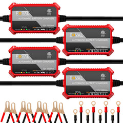FOVAL front view of 4-pack box showing compact chargers and brand