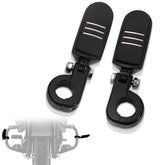 FOVPLUE front view of highway footpegs showing complete kit and packaging, clear benefit