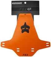Fox Racing mud guard front view showing orange color and mud protection benefit