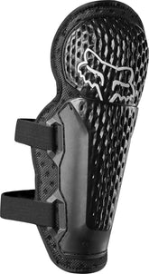 Fox Racing front view of youth Titan Sport knee/shin guards showing full coverage and protection