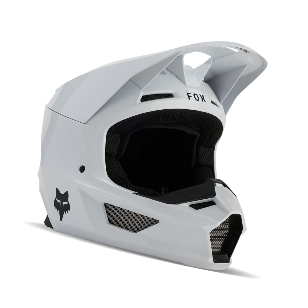 Fox Racing V Core front profile showing helmet shape and matte white finish for clear visibility