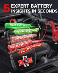 FOXWELL BT100 connected to a car battery for instant CCA SOC and SOH measurements