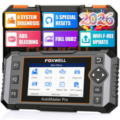 FOXWELL NT614 front display showing home screen and fast diagnostics benefit